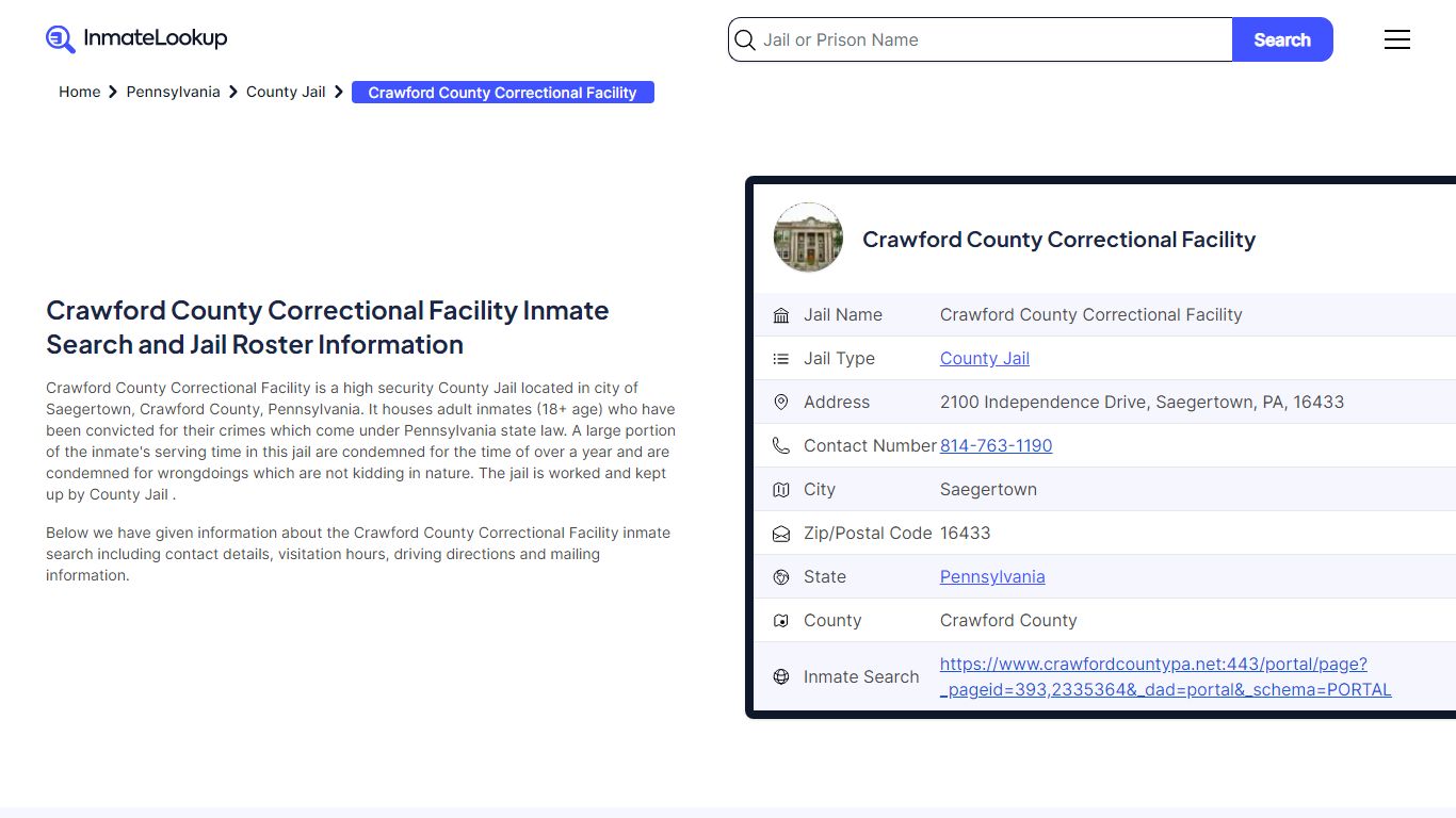 Crawford County Correctional Facility (PA) Inmate Search and Jail ...